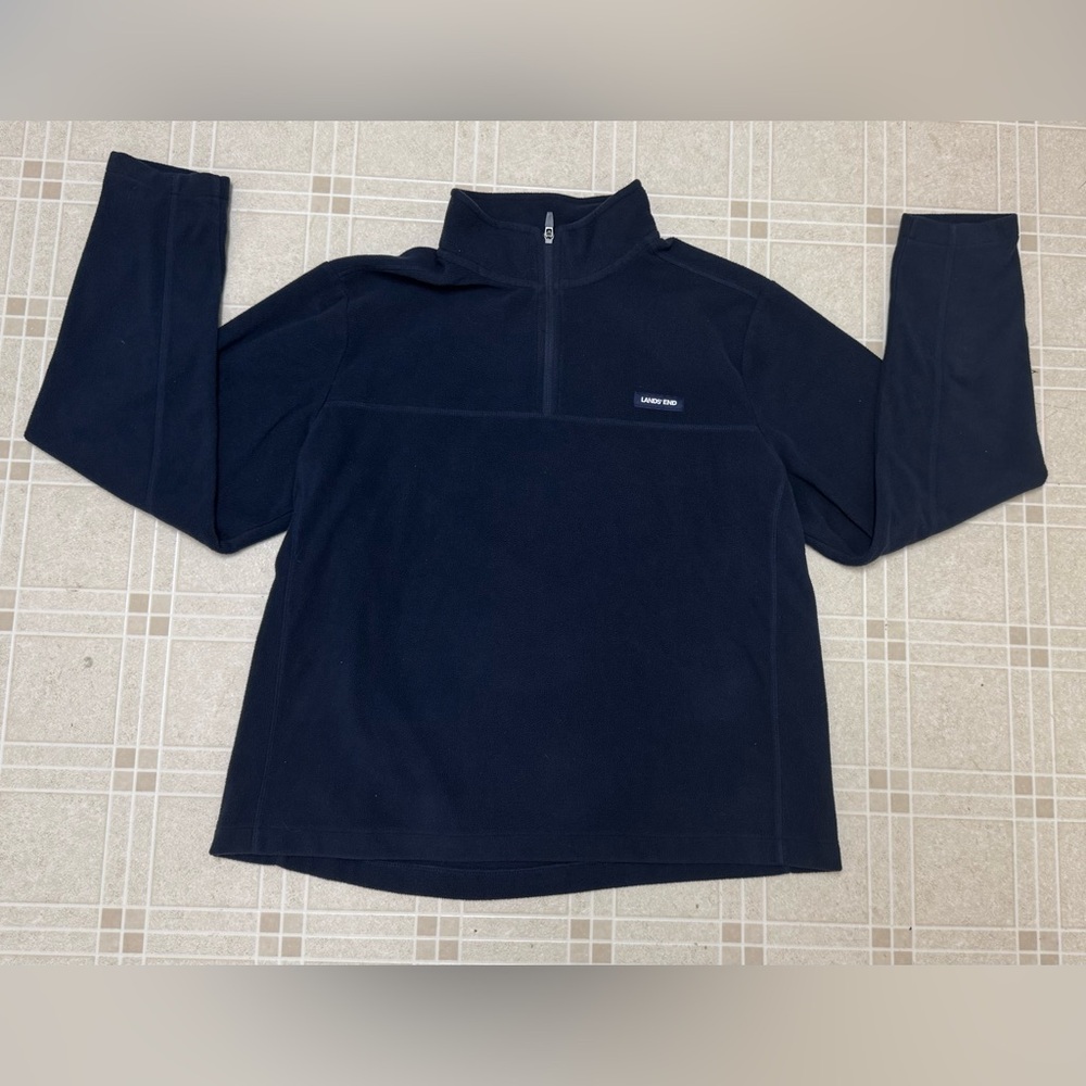 Lands’ End Black Fleece Sweater Half Zip Pullover Men’s Large